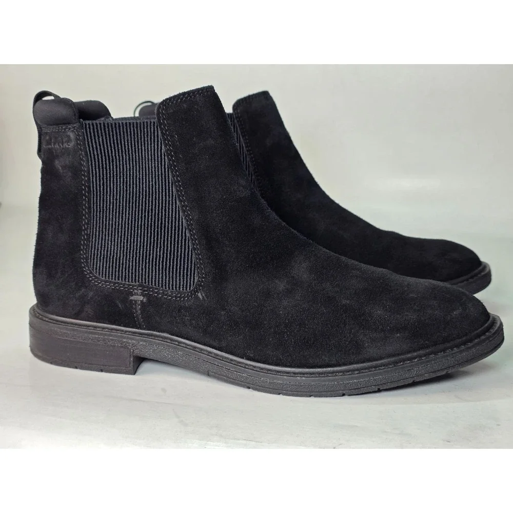 Clarks Clarkdale Men's Boots Size 10 Black Suede Chelsea Ankle Pull On Shoes